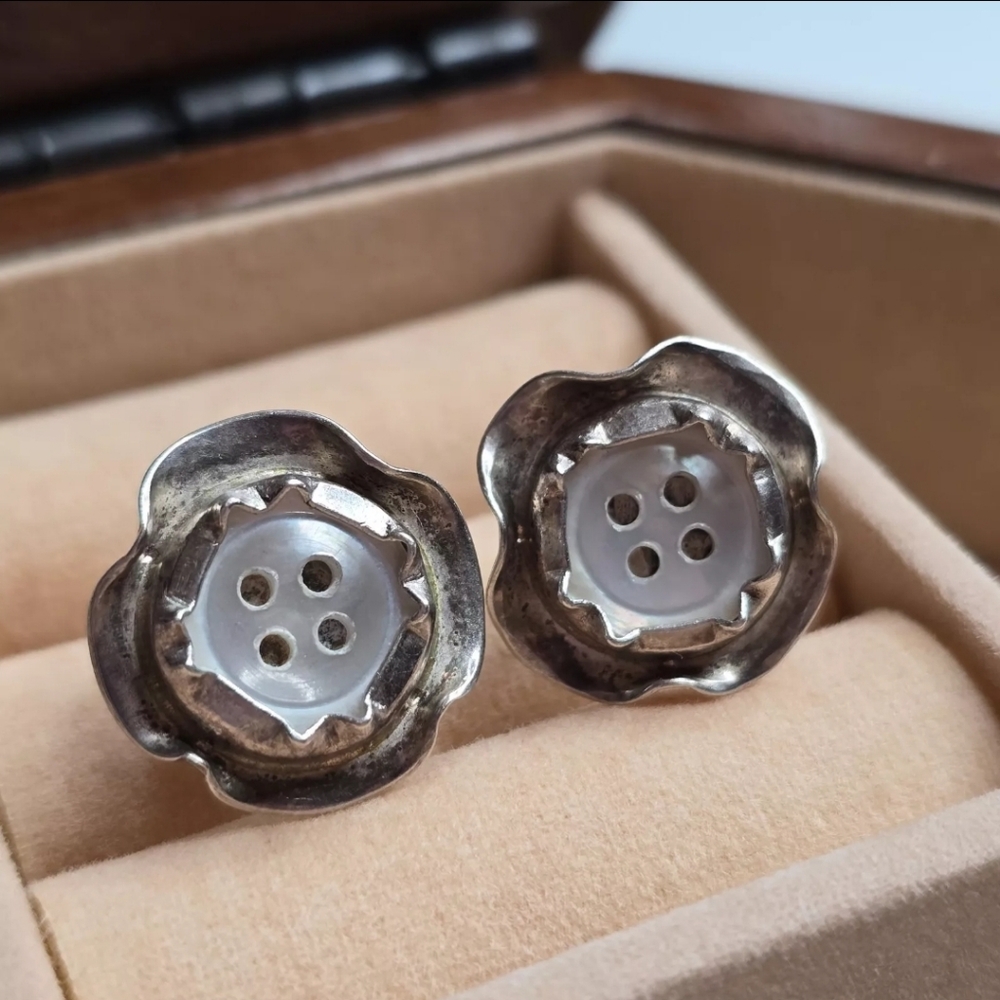 Vintage Sterling Silver Button Earrings